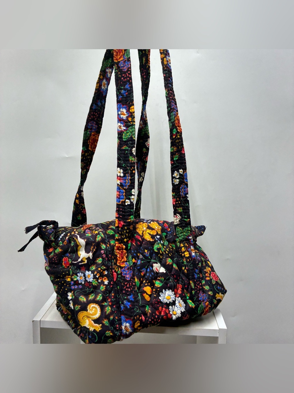 Vintage Vera Bradley Tavern on the Green Floral Animals Purse Handbag Barrel - Picture 4 of 8